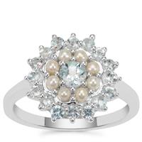 Santa Maria Aquamarine Ring with Kaori Cultured Pearl in Sterling Silver 