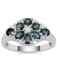 Blue Sapphire Ring with White Zircon in Sterling Silver 1.92cts