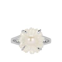 Mother of Pearl Flower Ring with Kaori Cultured Pearl in Sterling Silver