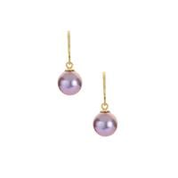 Naturally Lavender Cultured Pearl Earrings in Gold Tone Sterling Silver (10mm)