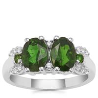 Chrome Diopside Ring with White Zircon in Sterling Silver 2.61cts
