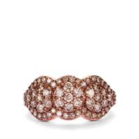 Champagne Diamond Ring  in Rose Gold Tone Sterling Silver 1.5cts