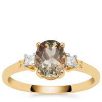 Teal Oregon Sunstone Ring with White Zircon in 9K Gold 1.30cts