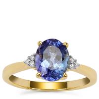 AAA Tanzanite Ring with Diamond in 18K Gold 2cts 