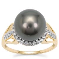 Tahitian Cultured Pearl Ring with White Zircon in 9K Gold (11mm)