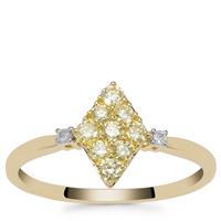 Natural Yellow Diamond Ring with White Diamond in 9K Gold 0.35ct