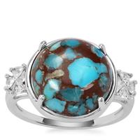 Egyptian Turquoise Ring with White Zircon in Sterling Silver 7.07cts