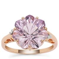 Lehrer Seven Star Cut Rose De France Amethyst Ring with Diamond in 9K Rose Gold 5.50cts