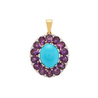Sleeping Beauty Turquoise, Moroccan Amethyst Pendant with White Zircon in 9K Gold 5.20cts