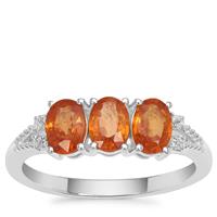 Mandarin Garnet Ring with White Zircon in Sterling Silver 2.08cts
