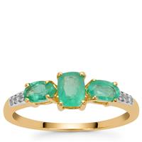 Colombian Emerald Ring with White Zircon in 9K Gold 0.95ct