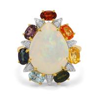 Ethiopian Opal with Multi Colour Gemstones Ring in 9K Gold 6.25cts