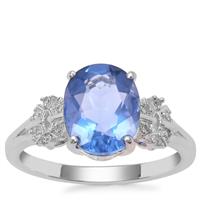 Colour Change Fluorite Ring with White Zircon in Sterling Silver 3.10cts