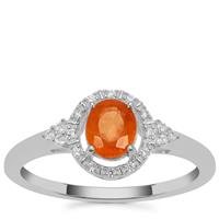 Mandarin Garnet Ring with White Zircon in Sterling Silver 1cts