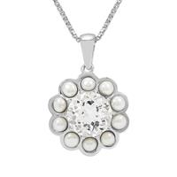 Kaori Cultured Pearl Slider Necklace with White Topaz in Platinum Plated Sterling Silver (3mm)