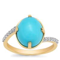 Sleeping Beauty Turquoise Ring with White Zircon in 9K Gold 4.20cts