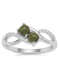 Cats Eye Enstatite Ring with White Zircon in Sterling Silver 0.96ct