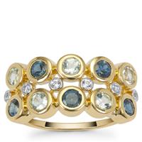 Australian Blue Sapphire, Aquaiba™ Beryl Ring with White Zircon in 9K Gold 1.25cts