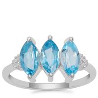 Swiss Blue Topaz Ring with White Zircon in Sterling Silver 2.06cts