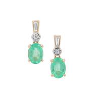 Siberian Emerald Earrings with White Zircon in 9K Gold 1.60cts