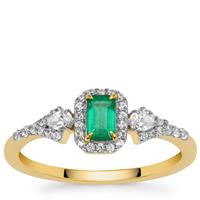 Panjshir Emerald Ring with White Zircon in 9K Gold 0.65ct