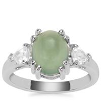 Serpentine Ring with White Zircon in Sterling Silver 3.48cts