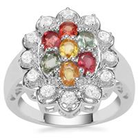 Tunduru Multi-Colour Sapphire Ring with White Zircon in Sterling Silver 2.19cts