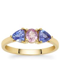Pink Sapphire Ring with AA Tanzanite in 9K Gold 1.15cts