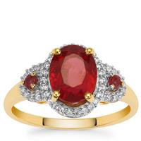 Malagasy Ruby Ring with White Zircon in 9K Gold 3.30cts (F)