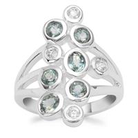 Natural Umba Sapphire Ring with White Zircon in Sterling Silver 1.88cts