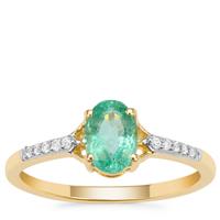 Siberian Emerald Ring with White Zircon in 9K Gold 0.85ct