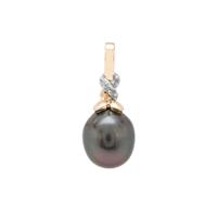 Tahitian Cultured Pearl Pendant with White Diamond in 9K Gold (10mm)