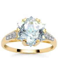Wobito Snowflake Cut Glacier Blue Topaz Ring with White Zircon in 9K Gold 5.75cts