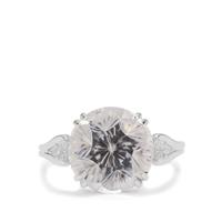 Polka Cut Optic Quartz Ring with White Zircon in Sterling Silver 7.95cts