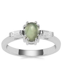 Serpentine Ring with White Zircon in Sterling Silver 1.18cts