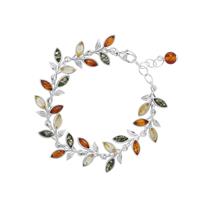 Baltic Cognac, Champagne & Green Amber Bracelet in Sterling Silver.