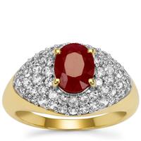 Burmese Ruby Ring with White Zircon in Gold Plated Sterling Silver 3.05cts