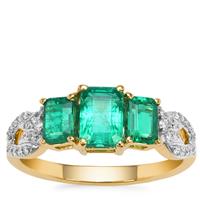 Panjshir Emerald Ring with Diamond in 18K Gold 1.55cts