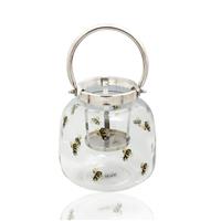 Glass Tea Light Lamp With Bumble Bee Print (Stainless Steel Handle)