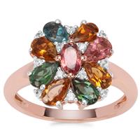 Rainbow Tourmaline Ring with White Zircon in Rose Gold Vermeil 2.10cts