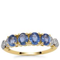 Ceylon Blue Sapphire Ring with White Zircon in 9K Gold 1.70cts