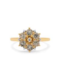 Teal Oregon Sunstone Ring with White Zircon in 9K Gold 1.05cts