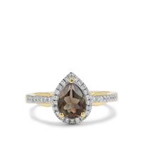 Teal Oregon Sunstone Ring with Diamond in 18K Gold 1.25cts