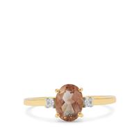 Teal Oregon Sunstone Ring with White Zircon in 9K Gold 1.25cts