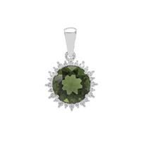 Moldavite Pendant with White Zircon in Sterling Silver 3.25cts