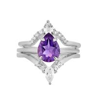Bahia Amethyst Set of 3 Stacker Ring with White Zircon in Sterling Silver 2.25cts