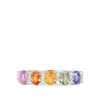 Rainbow Sapphire Ring with White Zircon in Sterling Silver 1.18cts