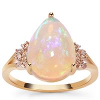 Ethiopian Opal Ring with White Zircon in 9K Gold 3.35cts