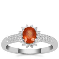 Mandarin Garnet Ring with White Zircon in Sterling Silver 1.30cts
