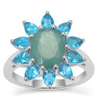 Grandidierite Ring with Neon Apatite in Sterling Silver 4.25cts